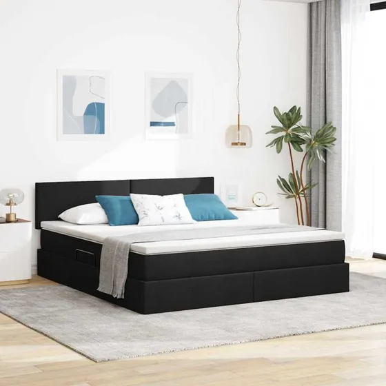 vidaXL LED Opbevaringsseng med Madras, Sort, 180 x 200 cm