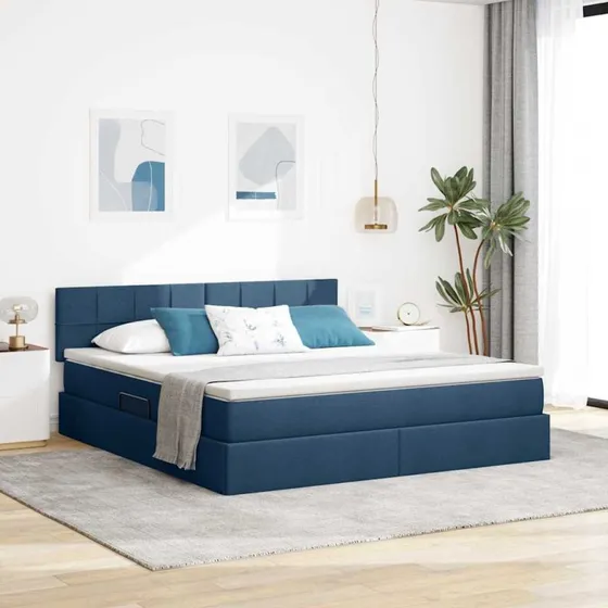 vidaXL LED Opbevaringsseng med Madras, Blå, 180 x 200 cm