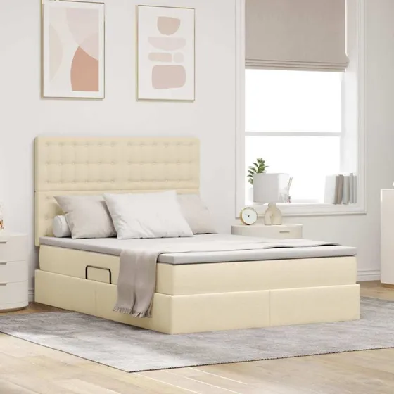 vidaXL Seng med opbevaring, creme, 140 x 200 cm