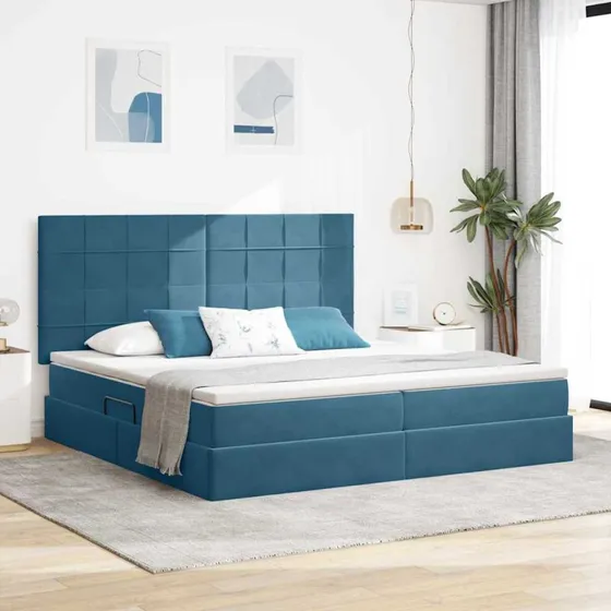 vidaXL Seng med opbevaring, LED og madras, Mørk blå 200 x 200 cm