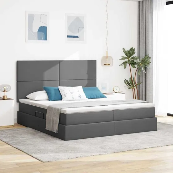 vidaXL Opbevaringsseng 200x200 cm Mørkegrå Stof