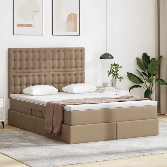 vidaXL Seng 140x190 cm Cappuccino med LED og opbevaring