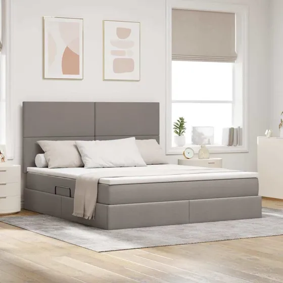 vidaXL LED-opbevaringsseng Gråbrun 160 x 200 cm
