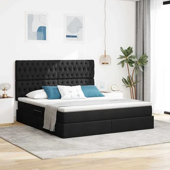 vidaXL LED-opbevaringsseng 180 x 200 cm Sort