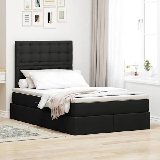 vidaXL LED-opbevaringsseng med madras, Sort, 120 x 190 cm