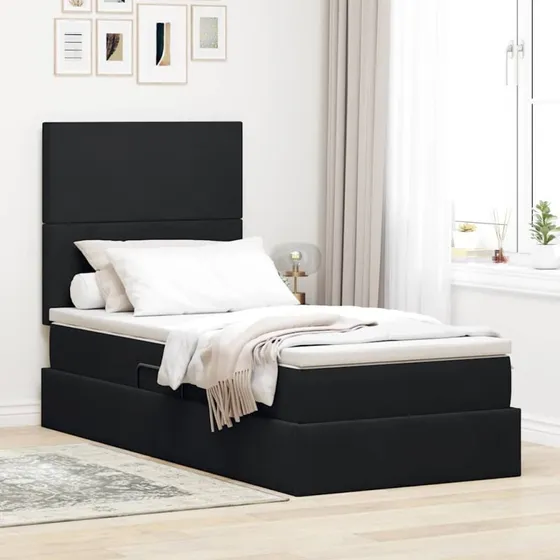 vidaXL LED-opbevaringsseng med madras, sort 90 x 200 cm, fløjl