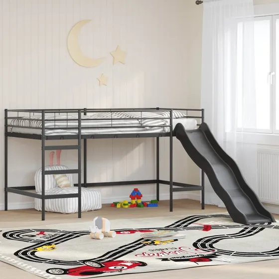 vidaXL Kids'Loft Seng med Rutsjebane, Sort/Ant racit, 80 x 200 cm
