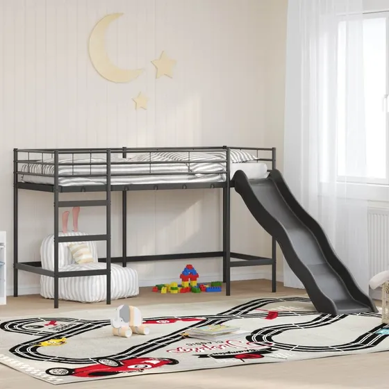 vidaXL Kids'Loft Seng med Rutsjebane, Sort/Anthracit 100 x 190 cm