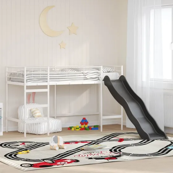 vidaXL Kids'Loft Seng med Rutsjebane Hvid/Antracit 75 x 190 cm