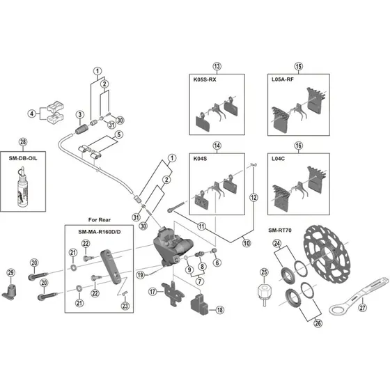Shimano SLX bremseklodsaksel og låseklips til BR-M7110