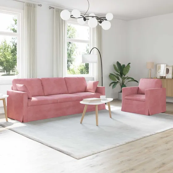 vidaXL Sofa Sæt 2 stk Lyserød 228 x 78 x 80 cm Fløjl