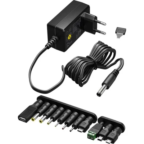 Goobay Universal Strømforsyning 36W, 5-15V, 11 Adaptere, Sort