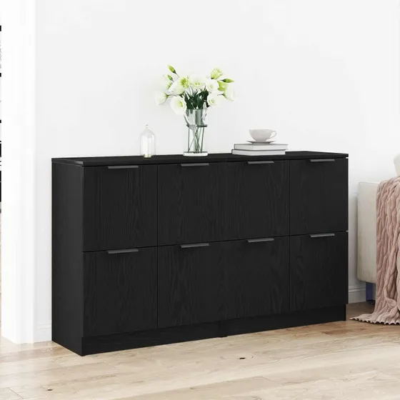 vidaXL Sideboard 2-pcs Sort Eg 180 x 30 x 70 cm Konstrueret Træ