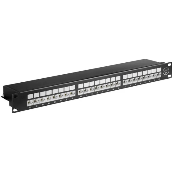 goobay 19" 1U CAT6a STP Patchpanel 24x RJ45, Sort