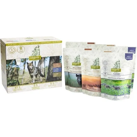 Isegrim Vådfoder Mono Protein 6x410g (Vildsvin, Kalkun, Hest)