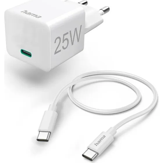Hama USB-C Oplader PD 25W med Kabel 1,5 m Hvid