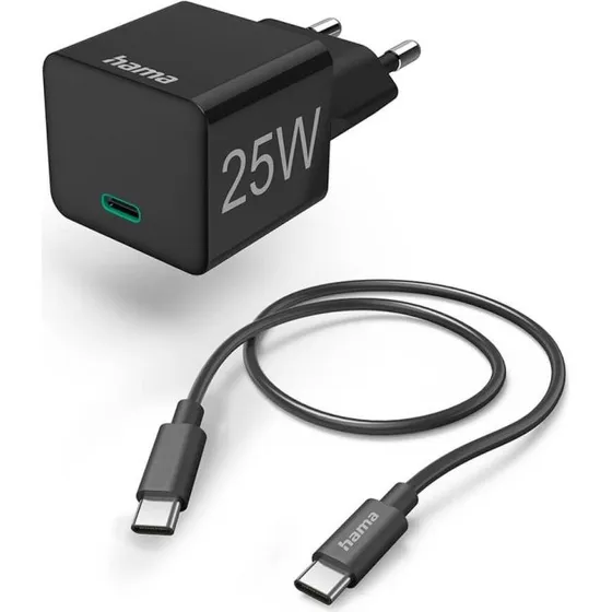 Hama 25W USB-C Quick Charger med 1m Kabel, Sort