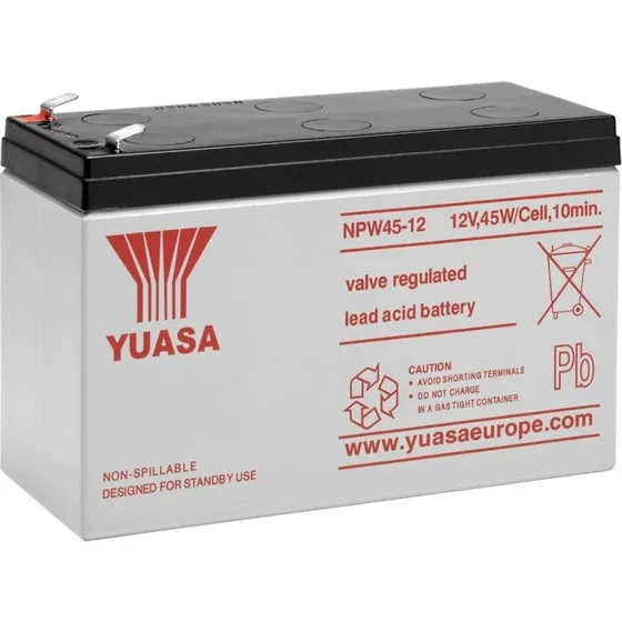 Yuasa NPW45-12 12 V, 8,5 Ah AGM Blybatteri med Faston (6,35 mm)