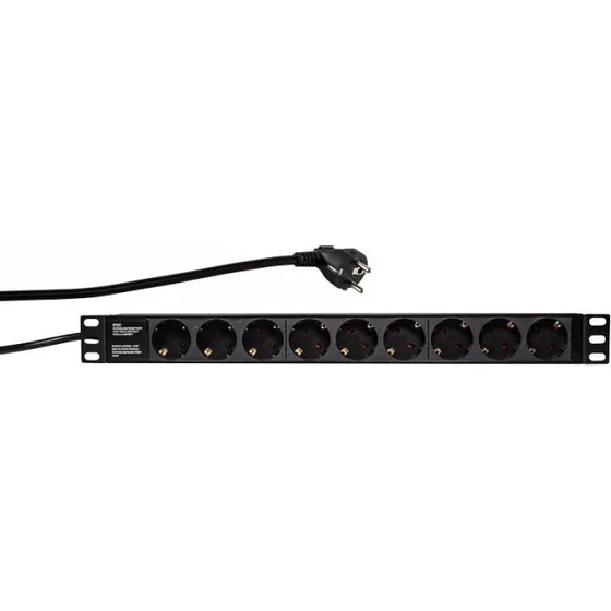 Logilink 19" El-rackpanel - 9x CEE7/3, Sort, 2m