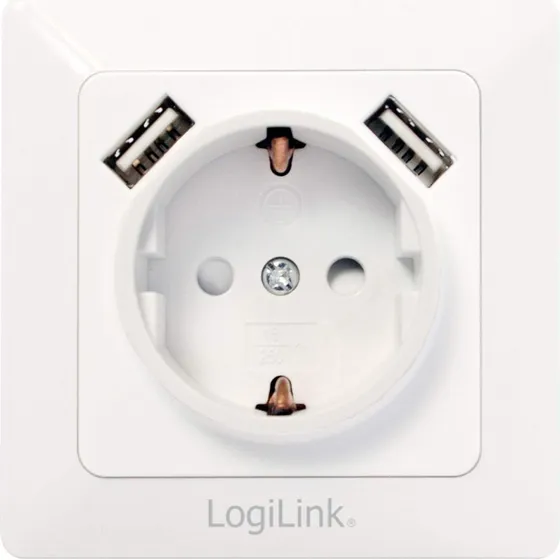 LogiLink Vægudtag 230V med 2xUSB 2,1A