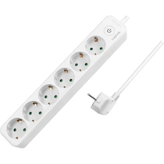 LogiLink 6-vejs stikkontakt med brytare, 1,5 m, hvid