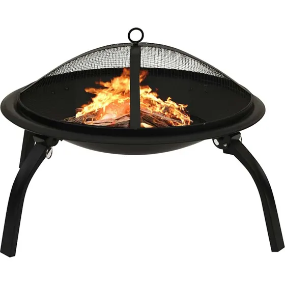 vidaXL 2-i-1 Bålfad og Grill med Ildrager, 56x56x49 cm, Sort