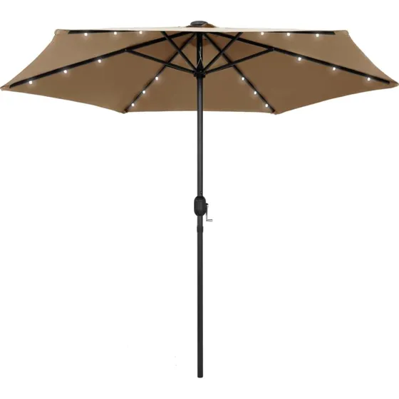 vidaXL Parasol med LED-lys og aluminiumsstang 270 cm gråbrun