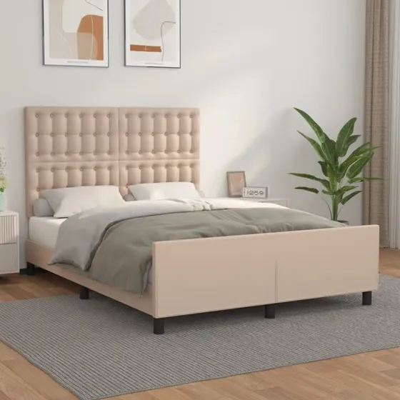 vidaXL Sengeramme 140x200 cm cappuccino kunstlæder med justerbar sengegavl