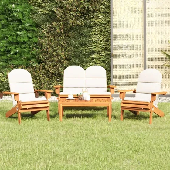 Adirondack-Loungesæt 4 Dele, Massivt Akacietræ, Brun, 2x Bænk