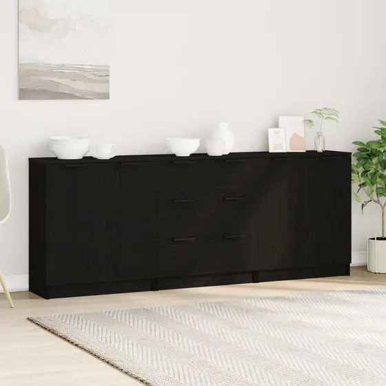 vidaXL Sideboard 3-del, Sort Eg 180 x 30 x 70 cm, Konstrueret Træ