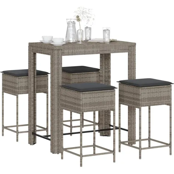 Haven 5-delssæt med hynder i polyrattan – Grå – 60,5 x 60,5 x 110,5 cm