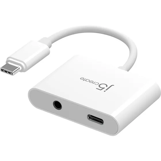 J5create USB-C til 3.5mm Audio Adapter med PD, hvid