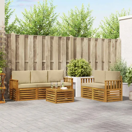 vidaXL Sofasæt 6-pces Naturlig/Beige Massivt Akacietræ