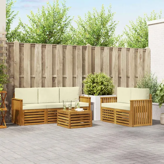 vidaXL Sofasæt 6-pces Naturlig & Fløde Massivt Akacietræ