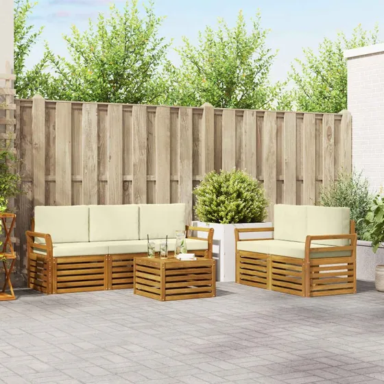 vidaXL Sofasæt 6-pces Naturlig & Fløde Massivt Akacietræ