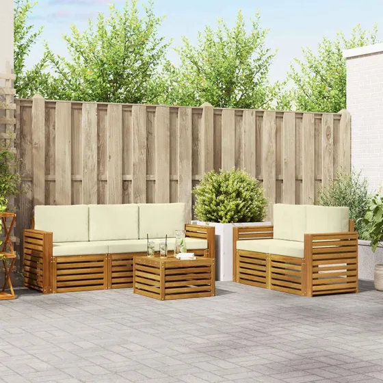 vidaXL Sofasæt 6 dels Naturlig & Fløde Massivt Akacietræ