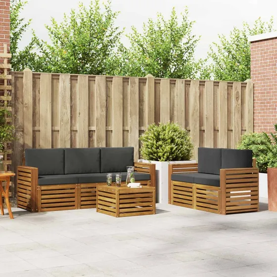 vidaXL Sofasæt 6-pces Naturlig/Antracit Massivt Akacietræ