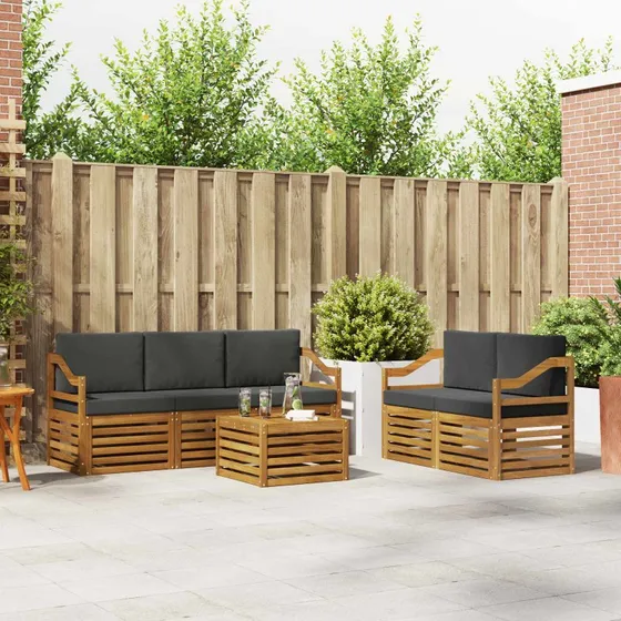 vidaXL Sofasæt 6 del, Naturlig & Antracit, Massivt Akacietræ