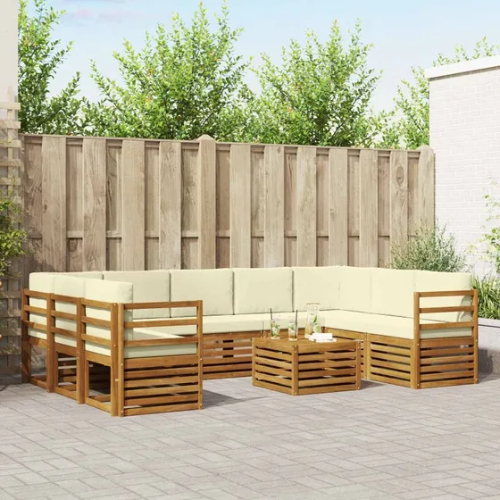 vidaXL Sofasæt 10 del, Naturlig & Fløde, Massivt Akacietræ