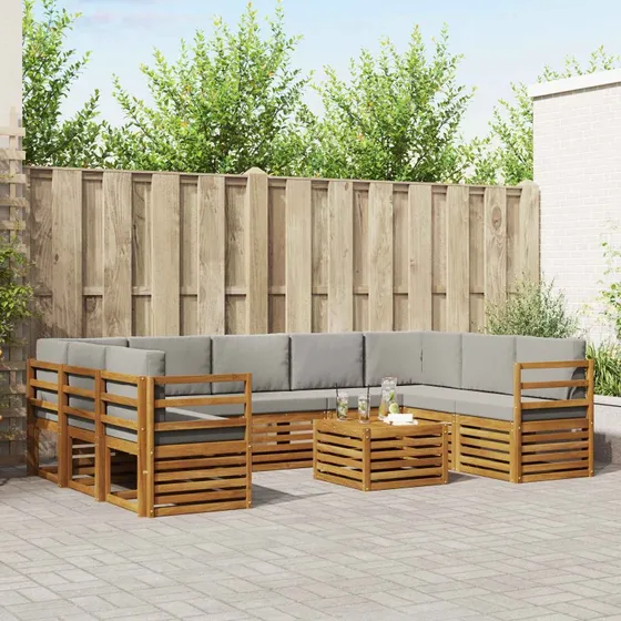 vidaXL Sofasæt 10 dele Naturlig/Lys Grå Massivt Akacietræ