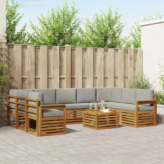 vidaXL Sofasæt 10 del, Naturlig & Lys Grå, Massivt Akacietræ