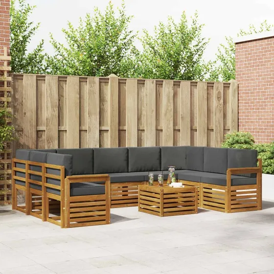 vidaXL Sofasæt 10 del, Naturlig & Antracit, Massivt Akacietræ