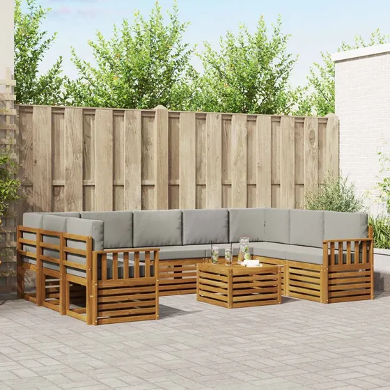 vidaXL Sofasæt 10 del, Naturlig & Lys Grå, Massivt Akacietræ