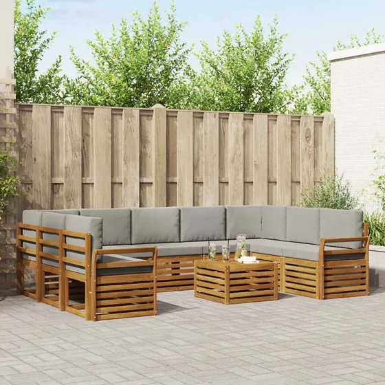 vidaXL Sofasæt 10 del, Naturlig & Lys Grå, Massivt Akacietræ