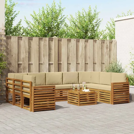 vidaXL Sofasæt 10 del, Naturlig & Beige, Massivt Akacietræ