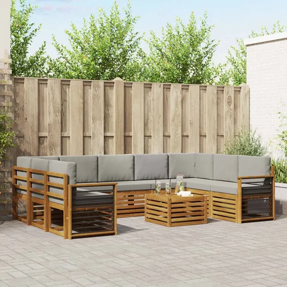 vidaXL Sofasæt 10 dels Naturlig/Lys Grå Massivt Akacietræ