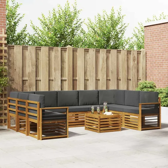 vidaXL Sofasæt 10 del, Naturlig & Antracit, Massivt Akacietræ