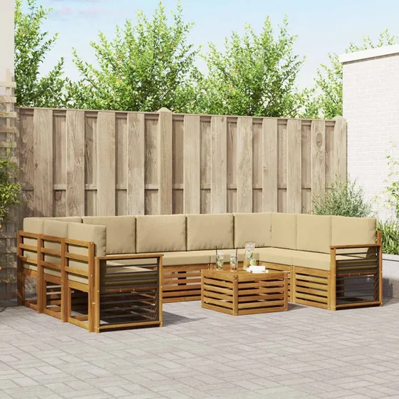 vidaXL Sofasæt 10 dele Naturlig/Beige Massivt Akacietræ