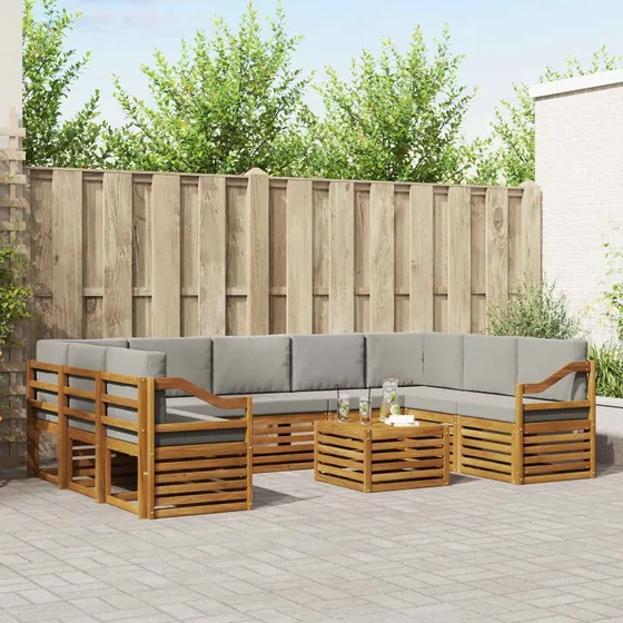 vidaXL Sofasæt 10 del, Naturlig & Lys Grå, Massivt Akacietræ