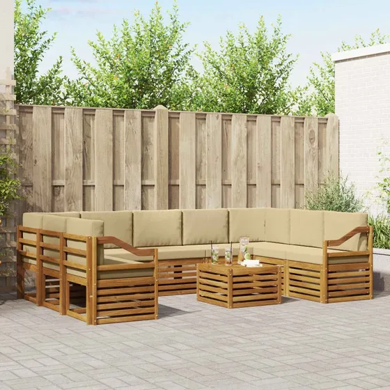 vidaXL Sofasæt 10 del, Naturlig & Beige, Massivt Akacietræ